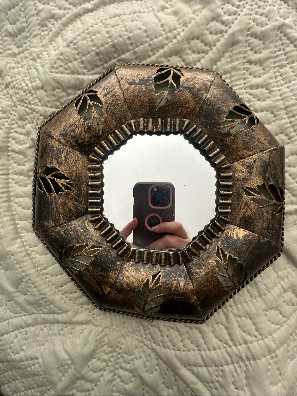 Decorative Bronzed Metal Wall Mirrors - Set of 2- 9”